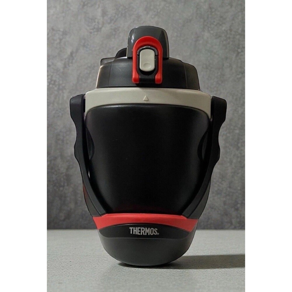 Thermos 64 Oz Insulated Sports Jug Water Bottle Black Red 1.9L Fence Hoo